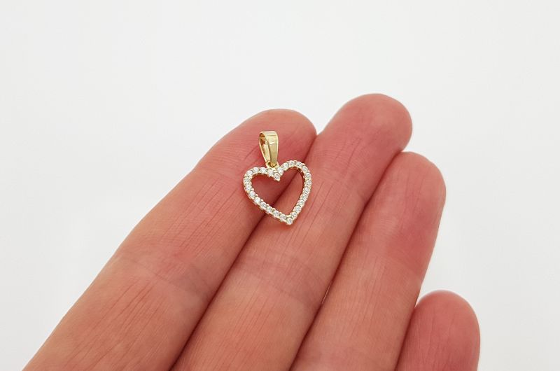 Ženski obesek iz rumenega zlata | srce s cirkoni