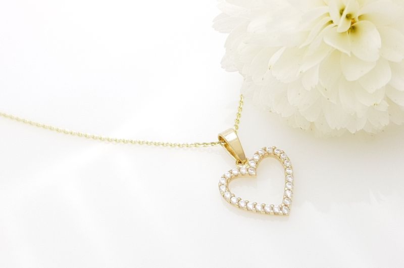 Ženski obesek iz rumenega zlata | srce s cirkoni