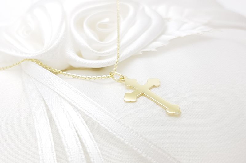 Otroški ali ženski obesek iz rumenega zlata | gladek pravoslavni križ