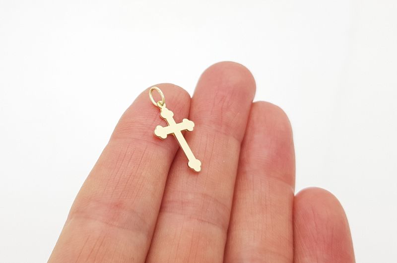Otroški ali ženski obesek iz rumenega zlata | gladek pravoslavni križ